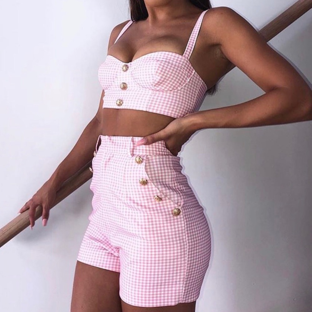 Meshki pink plaid crop top xs